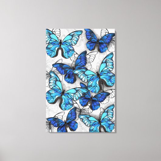 Samenstelling van witte en blauwe vlinders canvas afdruk (Voorkant)