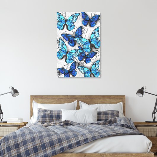 Samenstelling van witte en blauwe vlinders canvas afdruk (Insitu (Slaapkamer))