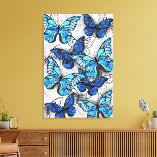 Samenstelling van witte en blauwe vlinders canvas afdruk (Insitu (Woonkamer))