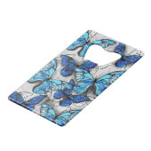 Samenstelling van witte en blauwe vlinders creditkaart flessenopener (Achterkant Gekanteld)
