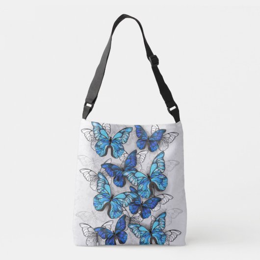 Samenstelling van witte en blauwe vlinders crossbody tas (Achterkant)