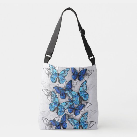 Samenstelling van witte en blauwe vlinders crossbody tas (Voorkant)
