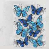 Samenstelling van witte en blauwe vlinders feestdagenkaart (Voorkant / Achterkant)