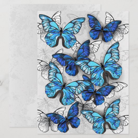 Samenstelling van witte en blauwe vlinders feestdagenkaart (Voorkant / Achterkant)