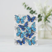 Samenstelling van witte en blauwe vlinders feestdagenkaart (Staand voorkant)