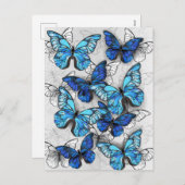 Samenstelling van witte en blauwe vlinders feestdagenkaart (Voorkant / Achterkant)