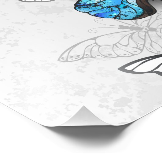 Samenstelling van witte en blauwe vlinders foto afdruk (Hoek)