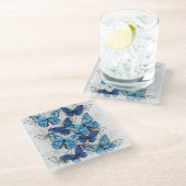 Samenstelling van witte en blauwe vlinders glazen onderzetter (Schuin)