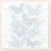 Samenstelling van witte en blauwe vlinders glazen onderzetter (Achterkant)