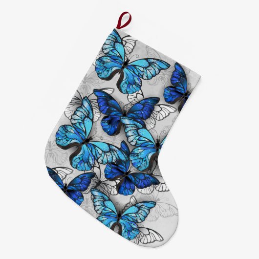Samenstelling van witte en blauwe vlinders grote kerstsok (Voorkant (Hangend))