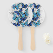 Samenstelling van witte en blauwe vlinders handwaaier (Voorkant en achterkant)