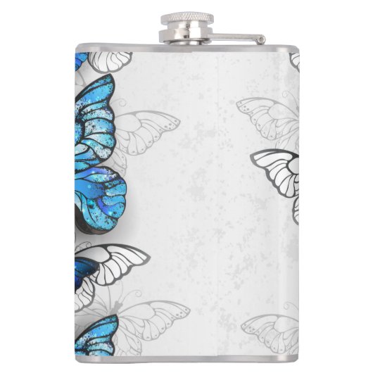 Samenstelling van witte en blauwe vlinders heupfles (Achterkant)