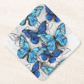 Samenstelling van witte en blauwe vlinders kartonnen onderzetters (Voorkant)