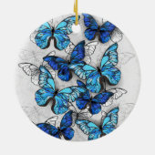 Samenstelling van witte en blauwe vlinders keramisch ornament (Achterkant)