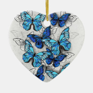 Samenstelling van witte en blauwe vlinders keramisch ornament