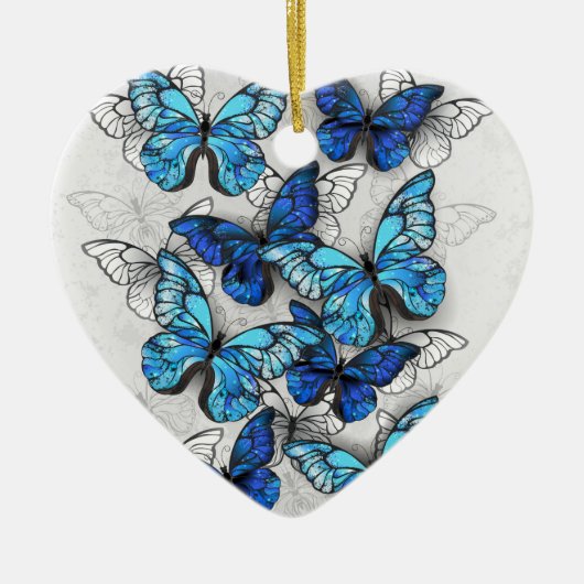 Samenstelling van witte en blauwe vlinders keramisch ornament (Voorkant)