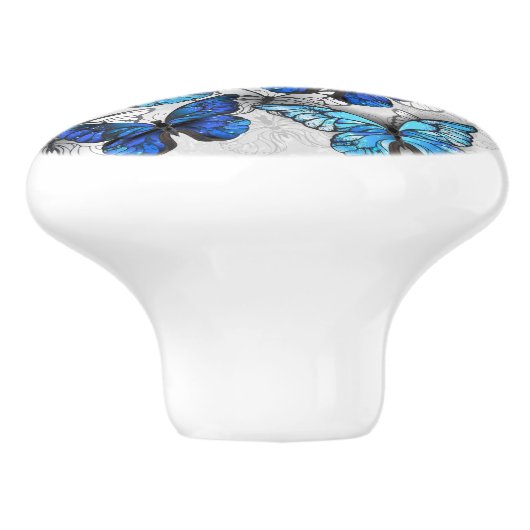 Samenstelling van witte en blauwe vlinders keramische knop (Zijkant)