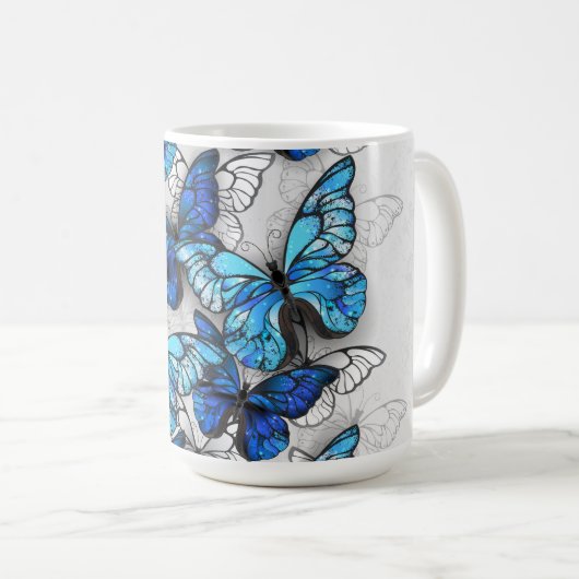 Samenstelling van witte en blauwe vlinders koffiemok (Voorkant rechts)