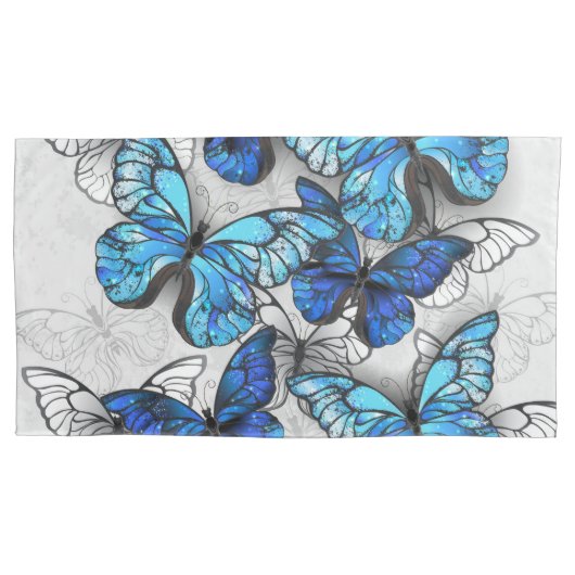 Samenstelling van witte en blauwe vlinders kussensloop (Voorkant-Links)