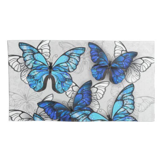 Samenstelling van witte en blauwe vlinders kussensloop (Achterkant-Rechts)