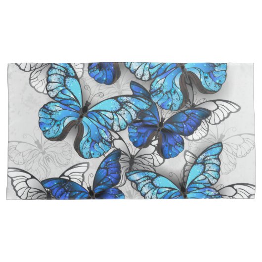 Samenstelling van witte en blauwe vlinders kussensloop (Voorkant-Rechts)