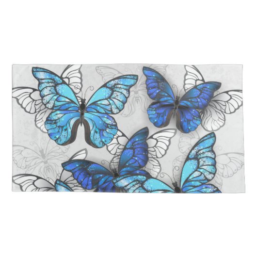 Samenstelling van witte en blauwe vlinders kussensloop (Achterkant-Links)