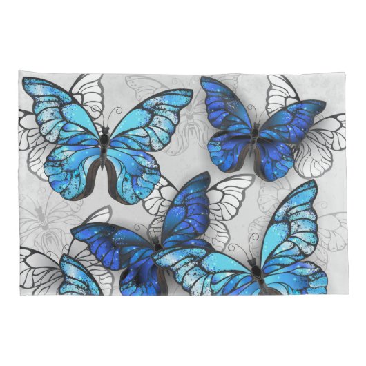 Samenstelling van witte en blauwe vlinders kussensloop (Achterkant-Rechts)