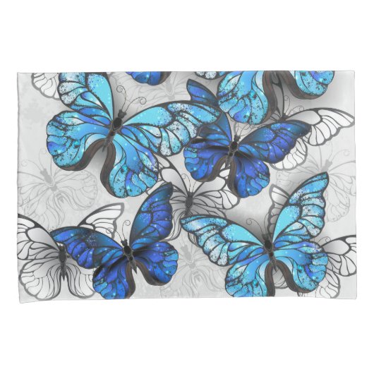 Samenstelling van witte en blauwe vlinders kussensloop (Voorkant-Rechts)