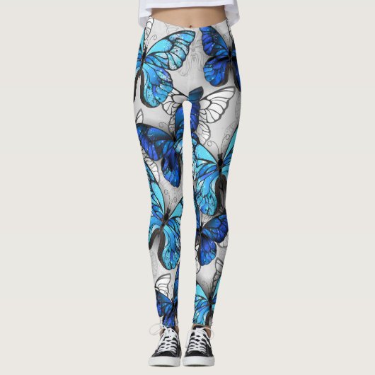 Samenstelling van witte en blauwe vlinders leggings (Voorkant)