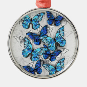 Samenstelling van witte en blauwe vlinders metalen ornament
