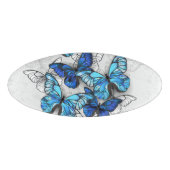 Samenstelling van witte en blauwe vlinders naambadge (Voorkant)