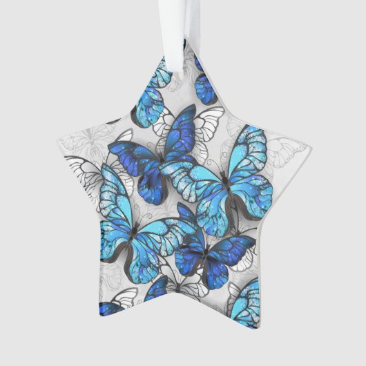 Samenstelling van witte en blauwe vlinders ornament (voorkant)