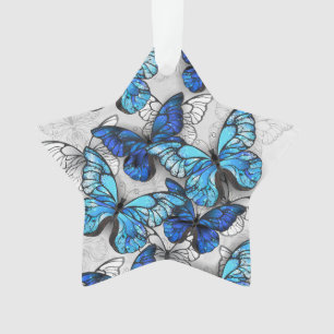 Samenstelling van witte en blauwe vlinders ornament