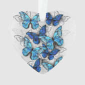 Samenstelling van witte en blauwe vlinders ornament (achterkant)