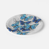 Samenstelling van witte en blauwe vlinders papieren bordje (Gekanteld)