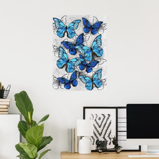 Samenstelling van witte en blauwe vlinders poster (Thuiskantoor)