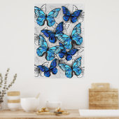 Samenstelling van witte en blauwe vlinders poster (Keuken)