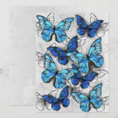 Samenstelling van witte en blauwe vlinders save the date (Voorkant / Achterkant)