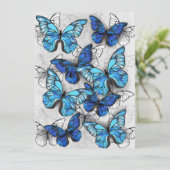 Samenstelling van witte en blauwe vlinders save the date (Staand voorkant)