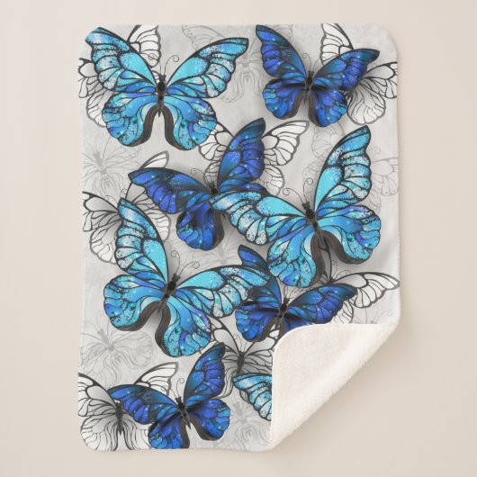 Samenstelling van witte en blauwe vlinders sherpa deken (Voorkant)