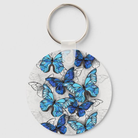 Samenstelling van witte en blauwe vlinders sleutelhanger (Voorkant)