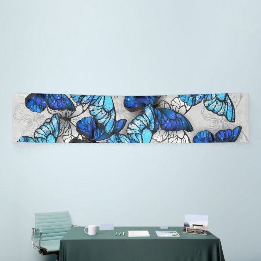 Samenstelling van witte en blauwe vlinders spandoek (Beurs)