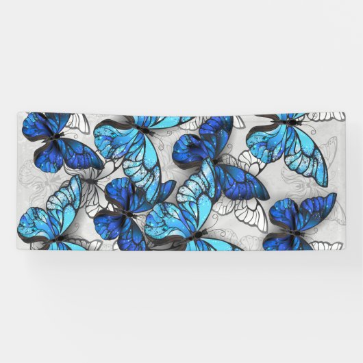 Samenstelling van witte en blauwe vlinders spandoek (Horizontaal)