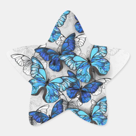 Samenstelling van witte en blauwe vlinders ster sticker (Voorkant)