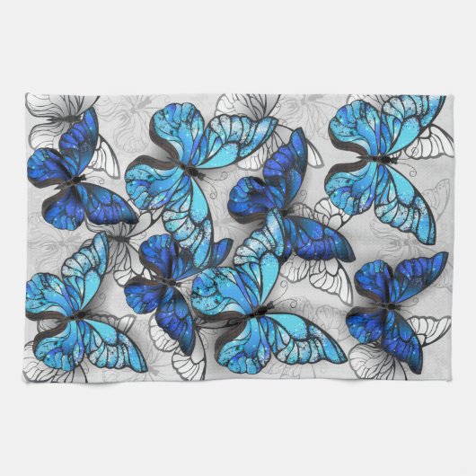 Samenstelling van witte en blauwe vlinders theedoek (Horizontaal)