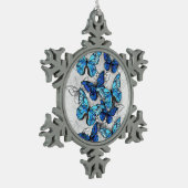 Samenstelling van witte en blauwe vlinders tin sneeuwvlok ornament (Links)