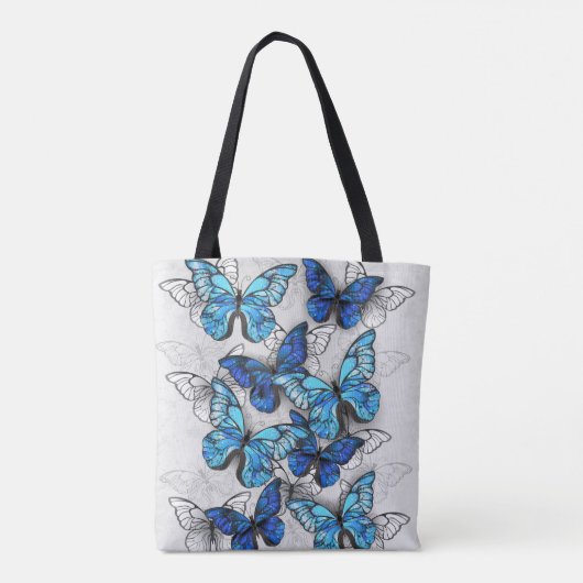 Samenstelling van witte en blauwe vlinders tote bag (Achterkant)