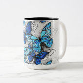 Samenstelling van witte en blauwe vlinders tweekleurige koffiemok (Voorkant rechts)