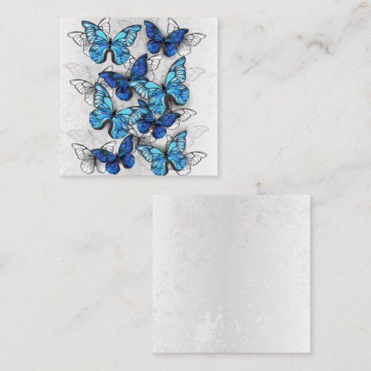 Samenstelling van witte en blauwe vlinders vierkante visitekaartje (Voorkant / Achterkant)