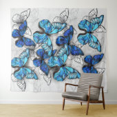 Samenstelling van witte en blauwe vlinders wandkleed (In Situ (horizontaal))